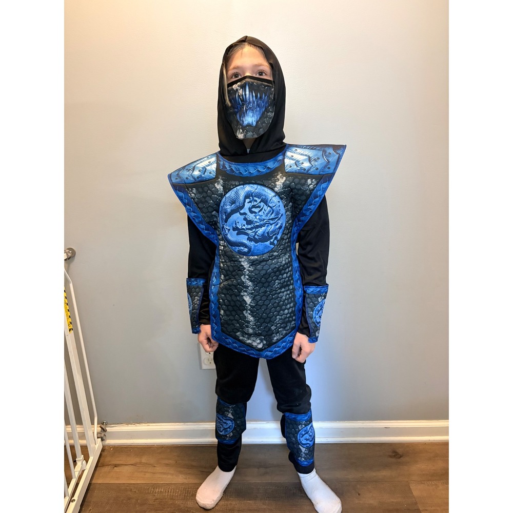 Spirit Halloween Dragon Ninja Costume Kids Medium 8-10 Blue Black 7-Piece Set